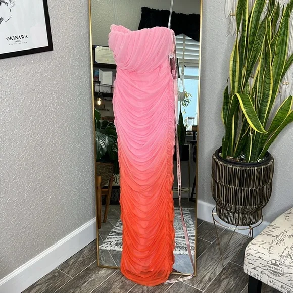 HOUSE OF CB 'Sapphire' Ombre Gathered Maxi Dress NWT